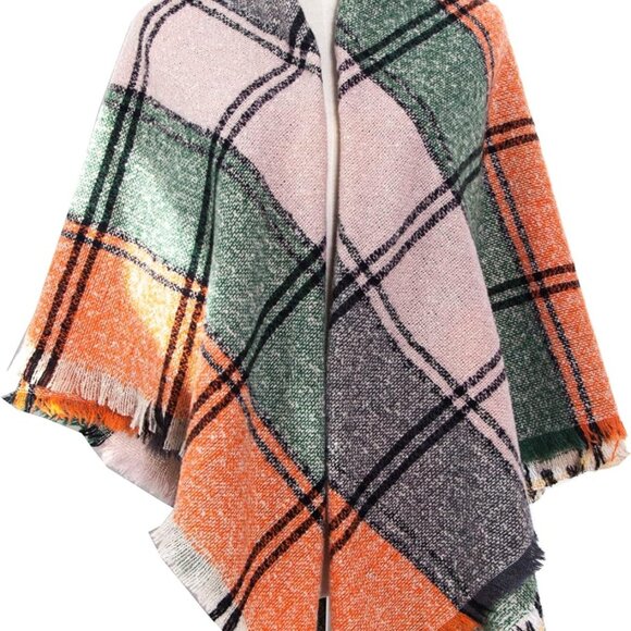 Womens Winter Scarfs Warm Scarf Half Shawls Triangle Scarves Stripe Plaid - Picture 2 of 3